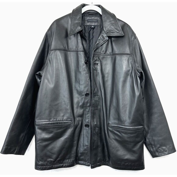 Banana Republic 100% Genuine Leather Button-Down Coat Mens M Pockets Lined Black